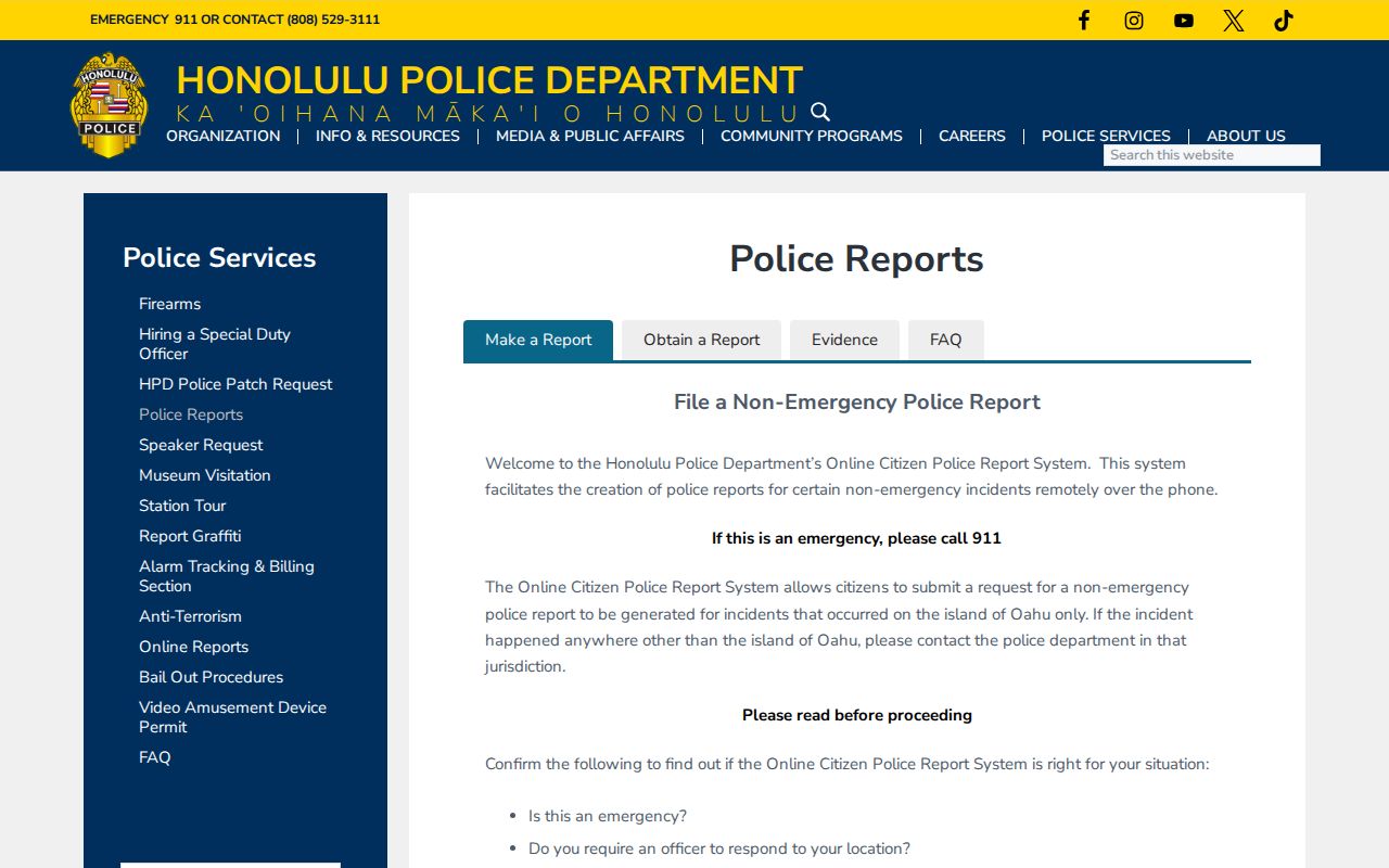 Mililani Mauka city directory access through Honolulu Police records