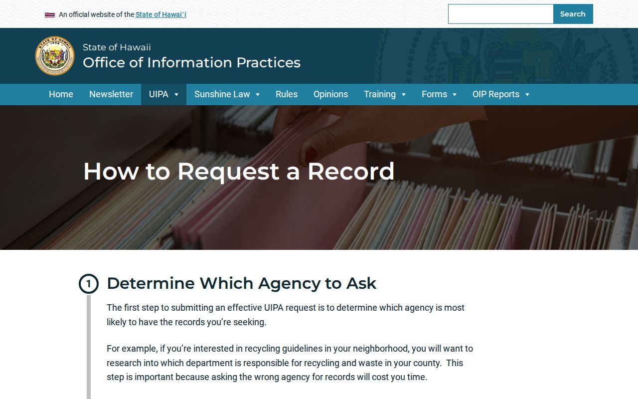 Mililani Mauka city directory fallback using UIPA request instructions