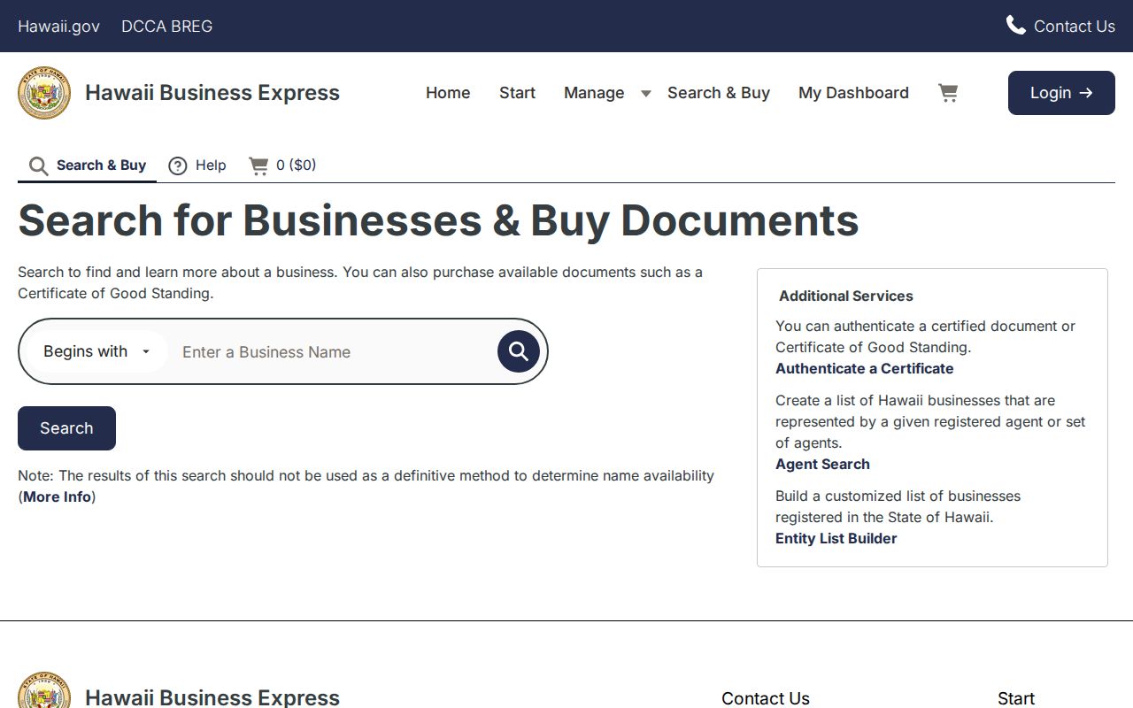 Hawaii business registry search supporting Mililani Mauka name verification
