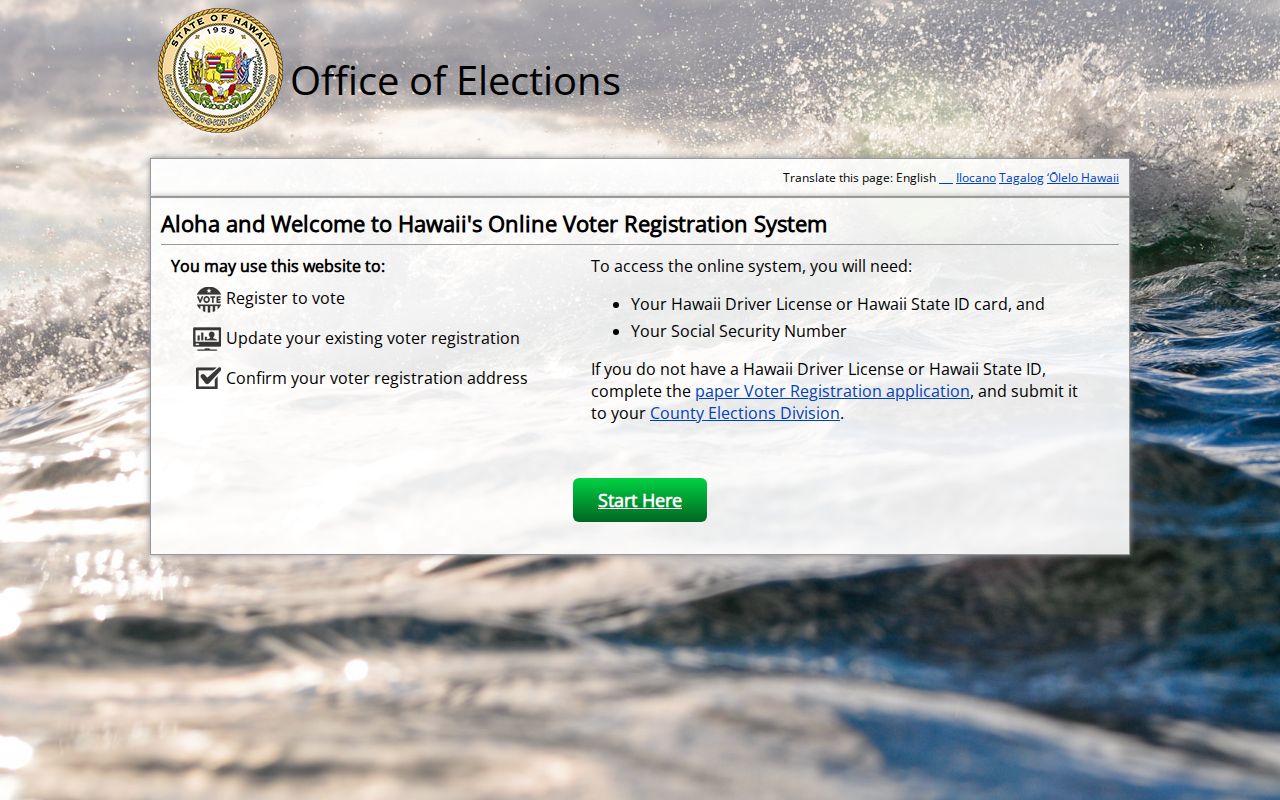 Hawaii online voter registration and status lookup for Mililani Mauka voters