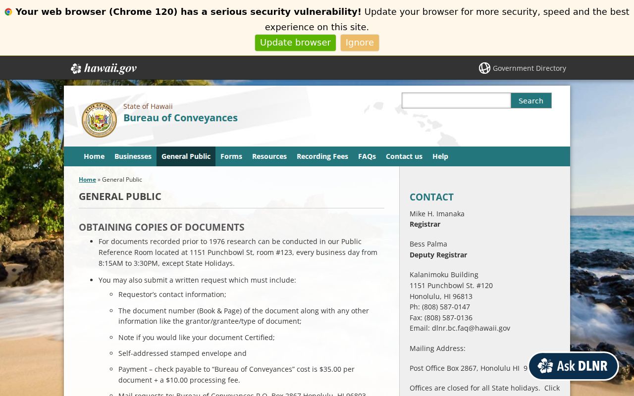 Mililani Mauka neighbors Bureau of Conveyances public access