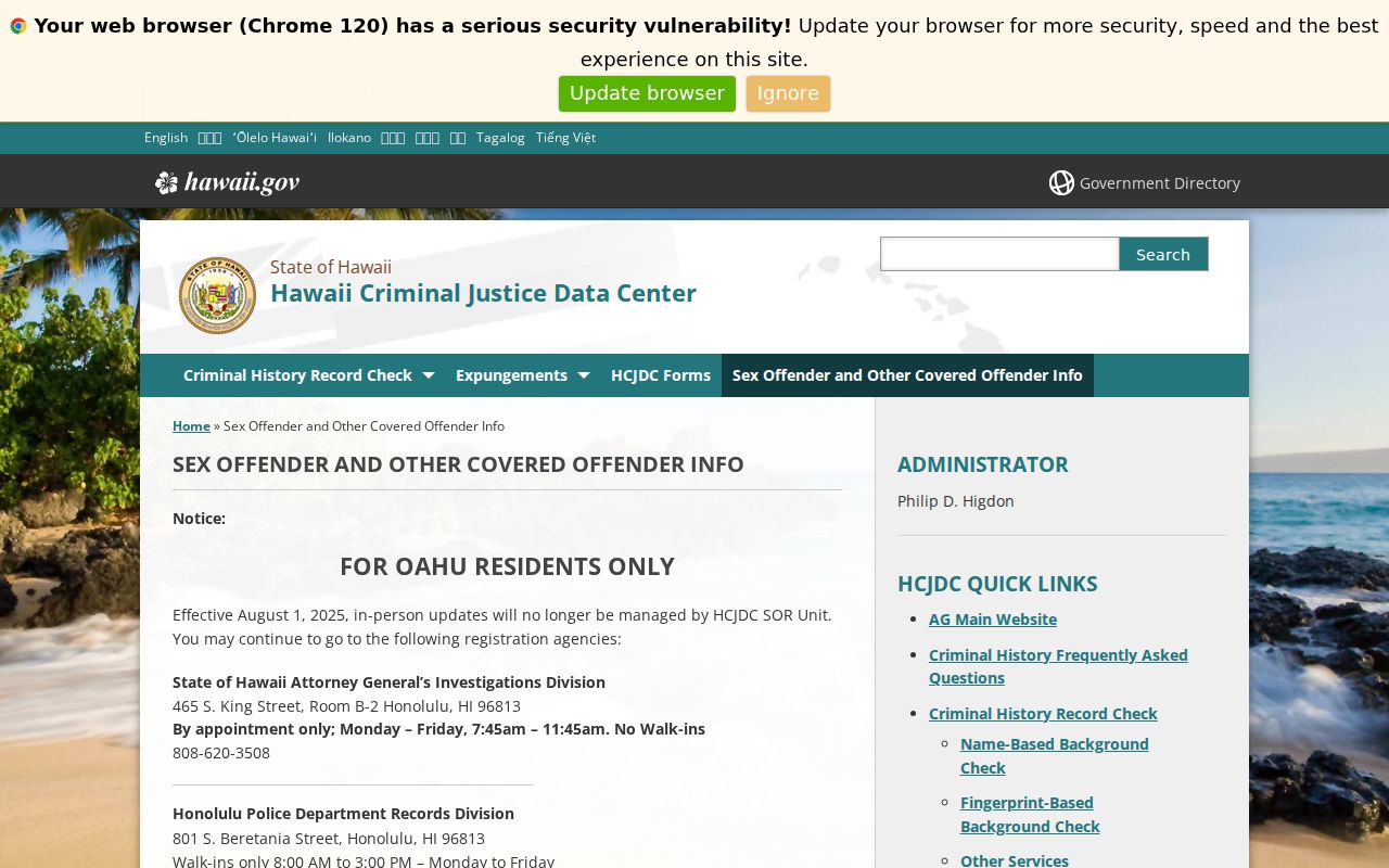 Mililani Mauka resident lookup through the covered offender information page